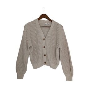 GAP Super Warm Beige Knit V Neck Button Up Cardigan Sweater M